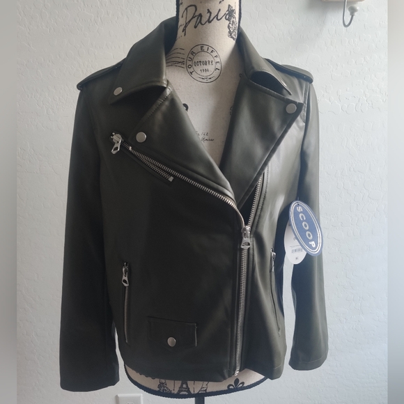 Scoop NYC Jackets & Coats Scoop Vegan Faux Leather Moto Olive
